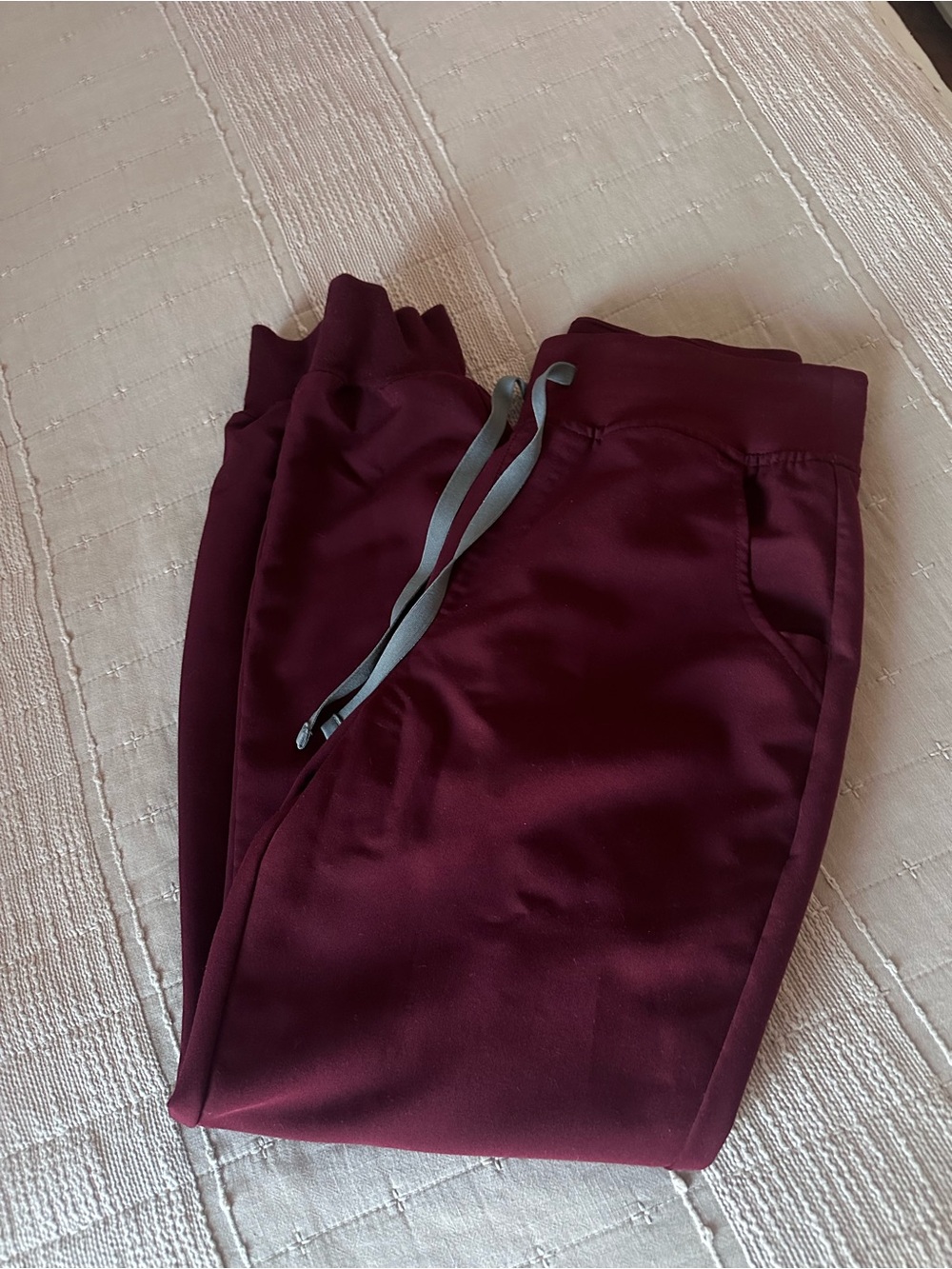 Figs Kids Maroon Jogger Pants with Gray Drawstring